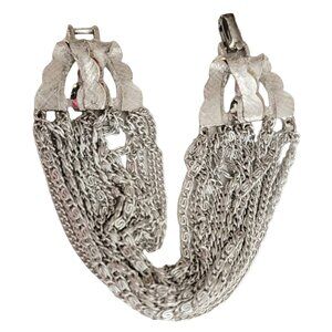 Francois Silver Tone Multi Strand Chain, Fold Over Clasp Vintage Bracelet Signed